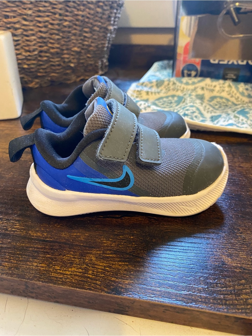 Nike Kids Gray and Blue Velcro Athletic Sneakers